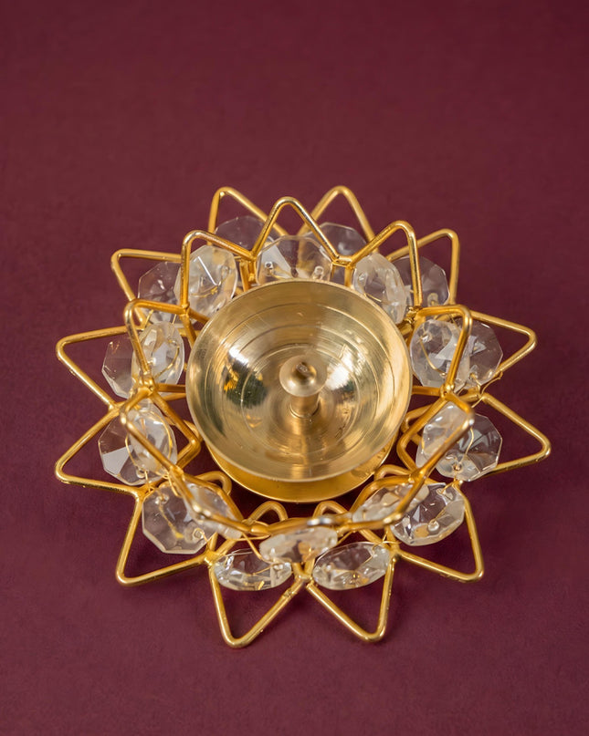 Decorative Brass Crystal Diya - WBG1155