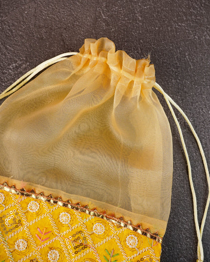 Tissue and Embroidered Raw Silk String Bag - WBG1361