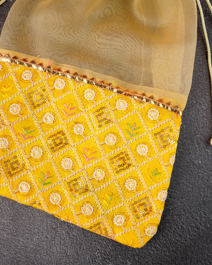 Tissue and Embroidered Raw Silk String Bag - WBG1361