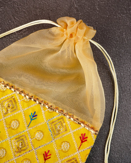 Tissue and Embroidered Raw Silk String Bag - WBG1361