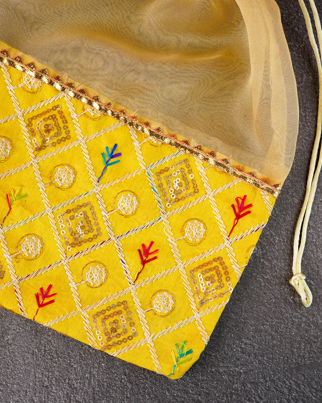 Tissue and Embroidered Raw Silk String Bag - WBG1361