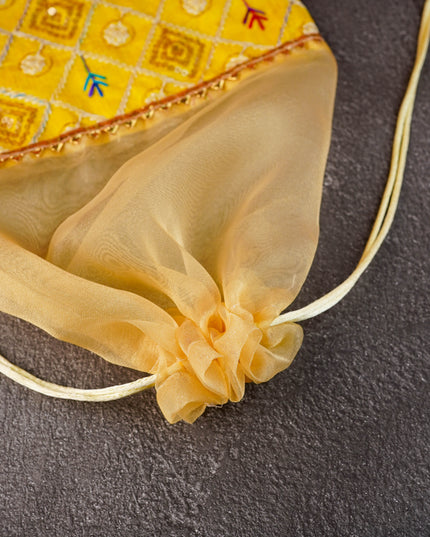 Tissue and Embroidered Raw Silk String Bag - WBG1361