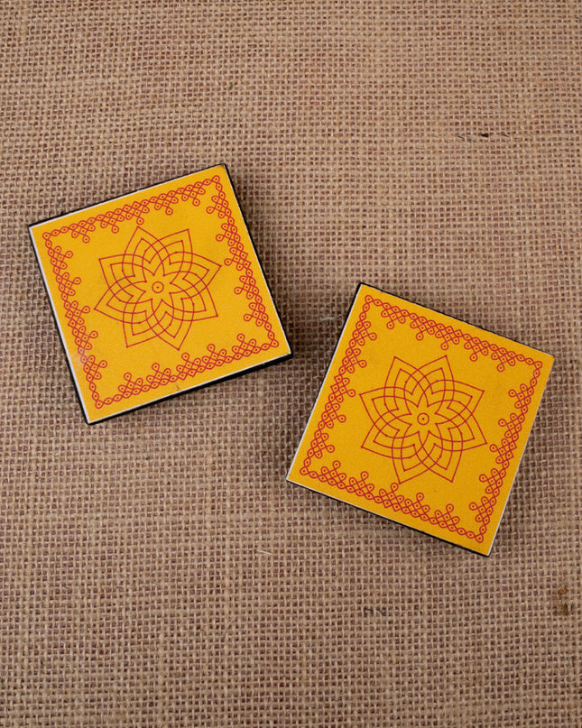 Laminated Manai - Hridaya Kamalam Kolam Design - Set of 2 - WBG1380