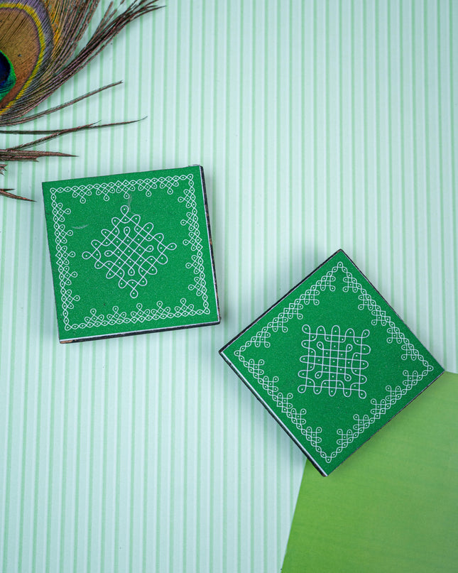 Laminated Manai - Sikku Kolam Design - Set of 2 - WBG1382