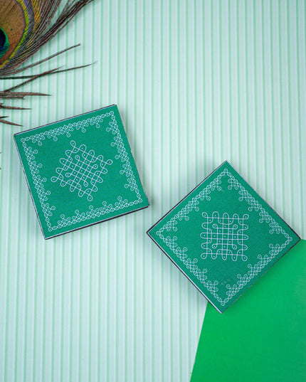 Laminated Manai - Sikku Kolam Design - Set of 2 - WBG1382