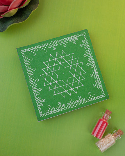 Laminated Manai - Aishwarya Kolam Design - 4 inch x 4 inch - WBG1385