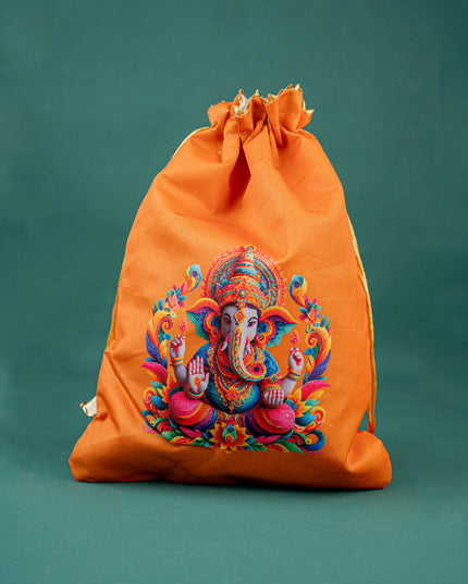 Digital Printed String Bag - 11 inch - Ganesha - WBG1417-1
