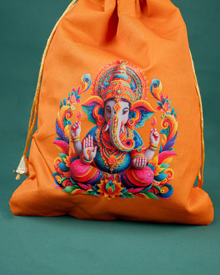 Digital Printed String Bag - 11 inch - Ganesha - WBG1417-1