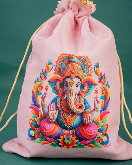 Digital Printed String Bag - 11 inch - Ganesha - WBG1417-1