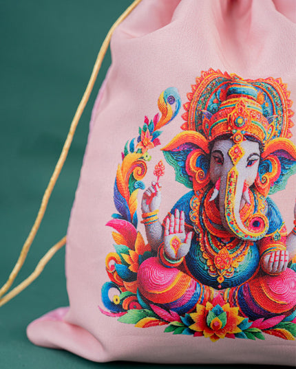 Digital Printed String Bag - 11 inch - Ganesha - WBG1417-1