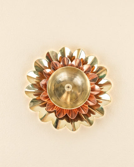 Copper & Brass Double Flower Diya - WBG1447