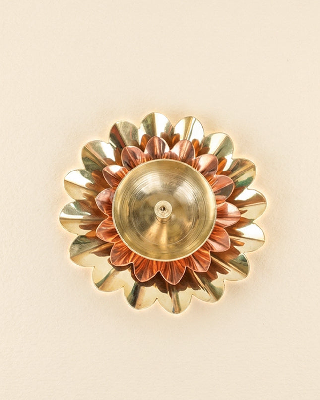 Copper & Brass Double Flower Diya - WBG1447