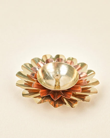 Copper & Brass Double Flower Diya - WBG1447