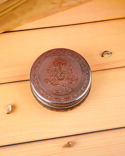 Oxidized Ganesha Poori Box - Copper - WBG1590-3