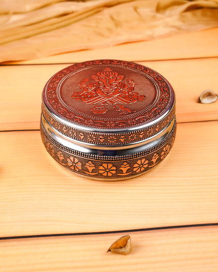 Oxidized Ganesha Poori Box - Copper - WBG1590-3