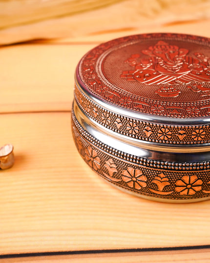 Oxidized Ganesha Poori Box - Copper - WBG1590-3
