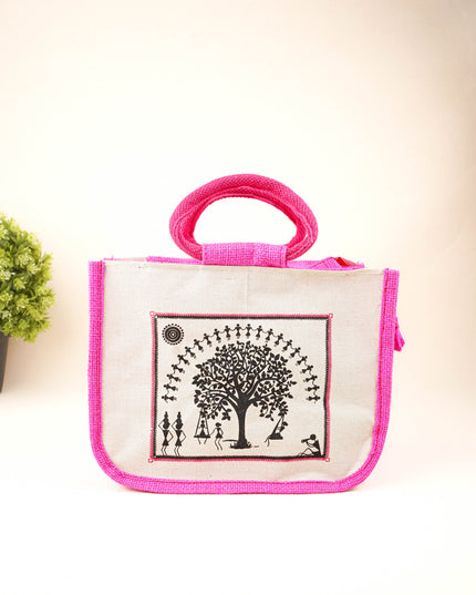 Jute Bag with Kalpavriksha Tree Print - WBG1691