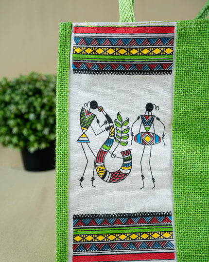 Jute Bag with Warli Print - WBG1692