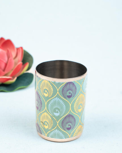 Digital Printed Meenakari - Peacock Design Glass - WBG1778