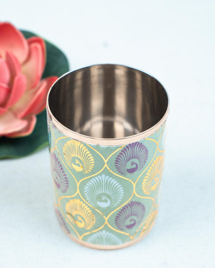 Digital Printed Meenakari - Peacock Design Glass - WBG1778