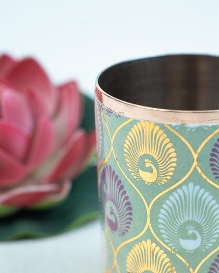 Digital Printed Meenakari - Peacock Design Glass - WBG1778