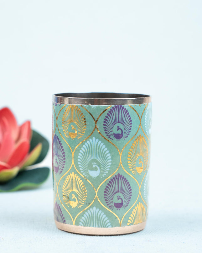 Digital Printed Meenakari - Peacock Design Glass - WBG1778