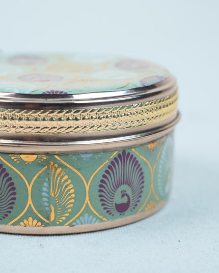 Digital Printed Meenakari - Peacock Design Poori Box - 4 inch - WBG1779