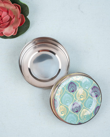 Digital Printed Meenakari - Peacock Design Poori Box - 4 inch - WBG1779