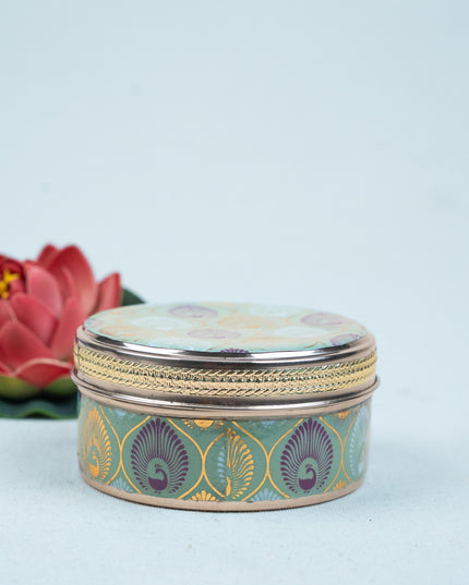 Digital Printed Meenakari - Peacock Design Poori Box - 4 inch - WBG1779