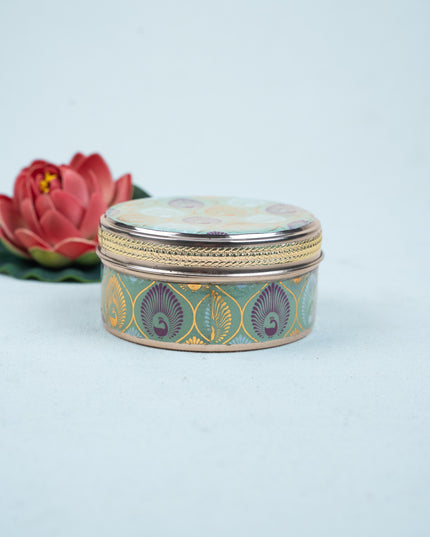 Digital Printed Meenakari - Peacock Design Poori Box - 4 inch - WBG1779