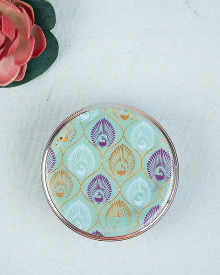 Digital Printed Meenakari - Peacock Design Poori Box - 4 inch - WBG1779