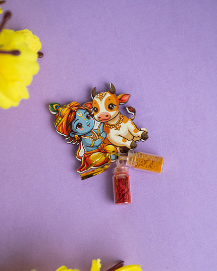 Krishna with Cow Haldi Kumkum Set - WBG1793