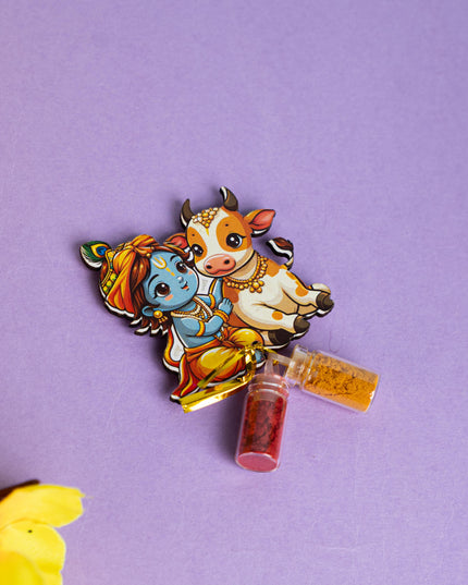 Krishna with Cow Haldi Kumkum Set - WBG1793