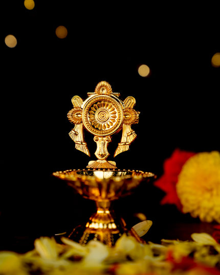 Zinc Alloy Shanku Chakra Diya - Gold - 3 inch - WBG1800-1