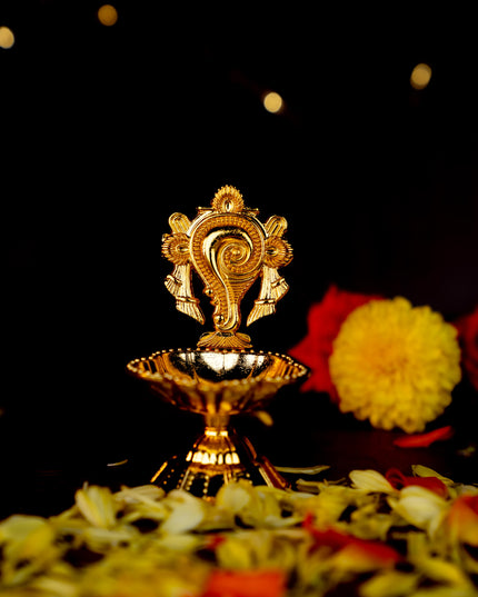 Zinc Alloy Shanku Chakra Diya - Gold - 3 inch - WBG1800-1