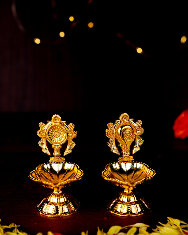Zinc Alloy Shanku Chakra Diya - Gold - 3 inch - WBG1800-1