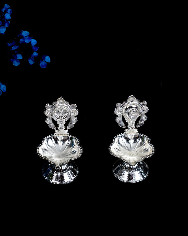 Zinc Alloy Shanku Chakra Diya - Silver - 3 inch - WBG1800-2