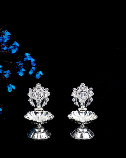 Zinc Alloy Shanku Chakra Diya - Silver - 3 inch - WBG1800-2