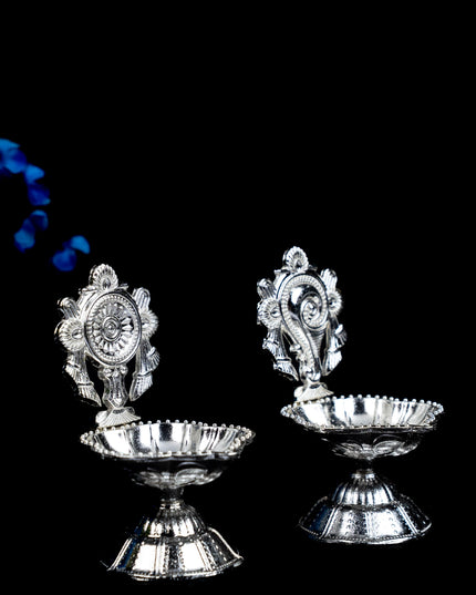 Zinc Alloy Shanku Chakra Diya - Silver - 3 inch - WBG1800-2
