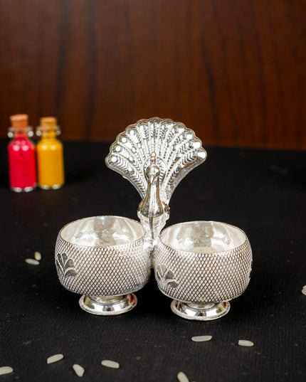 German Silver Peacock 2 Cup Kumkum - 3 inch - WBG1813
