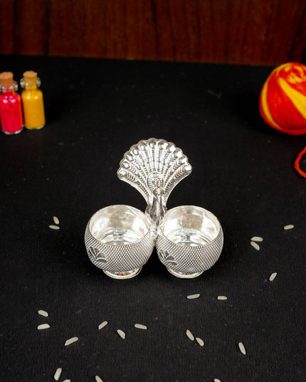 German Silver Peacock 2 Cup Kumkum - 3 inch - WBG1813