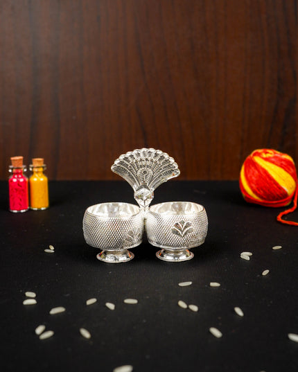 German Silver Peacock 2 Cup Kumkum - 3 inch - WBG1813