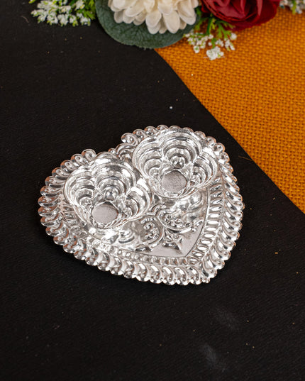 German Silver 2 Cup Kumkum - 3 inch - Heart - WBG1817