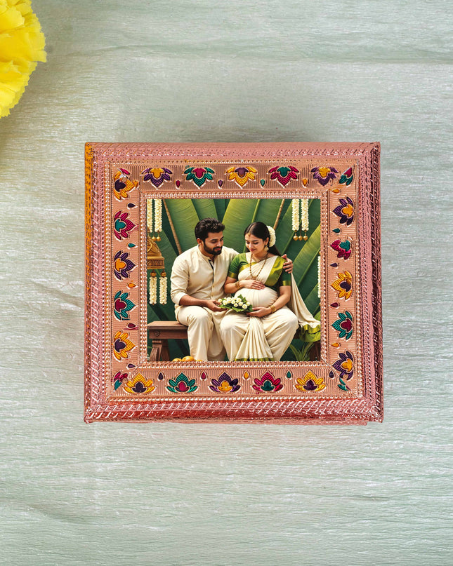 Customized - Meenakari Dry Fruit Box - Copper - 6x6 inch - WBG1825