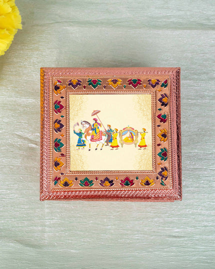 Customized - Meenakari Dry Fruit Box - Copper - 6x6 inch - WBG1825