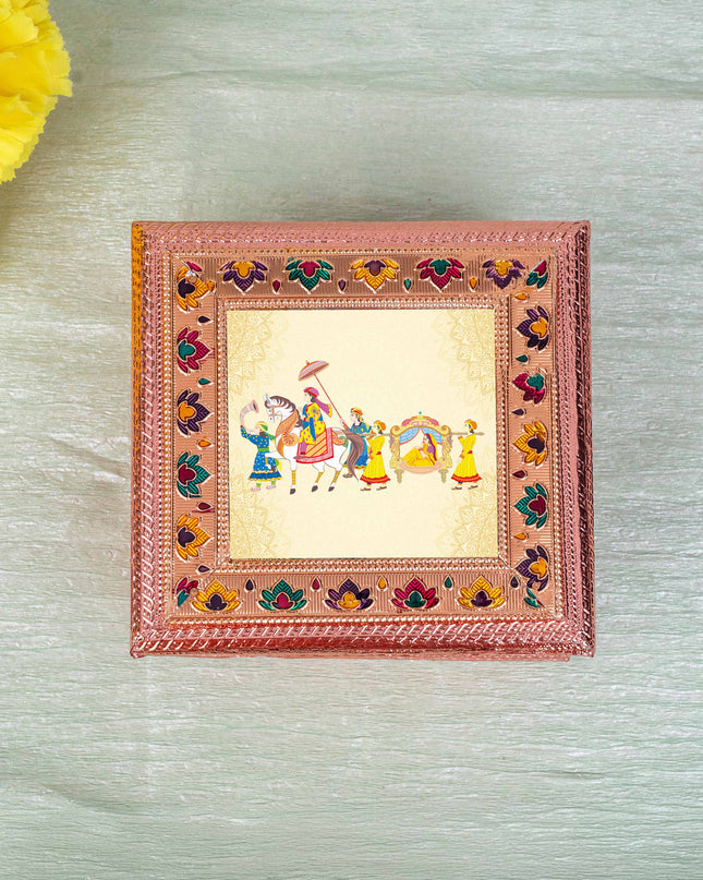 Customized - Meenakari Dry Fruit Box - Copper - 6x6 inch - WBG1825