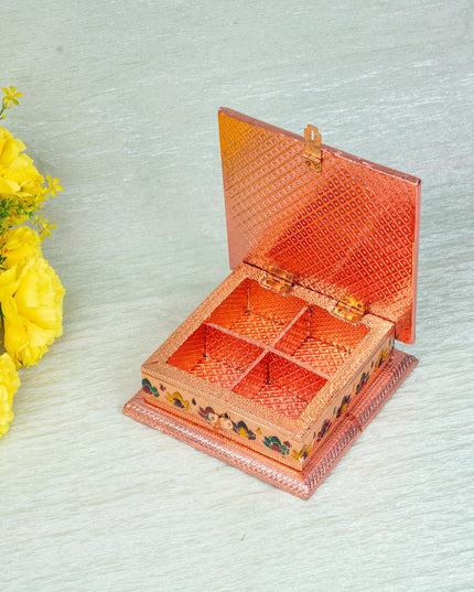 Customized - Meenakari Dry Fruit Box - Copper - 6x6 inch - WBG1825