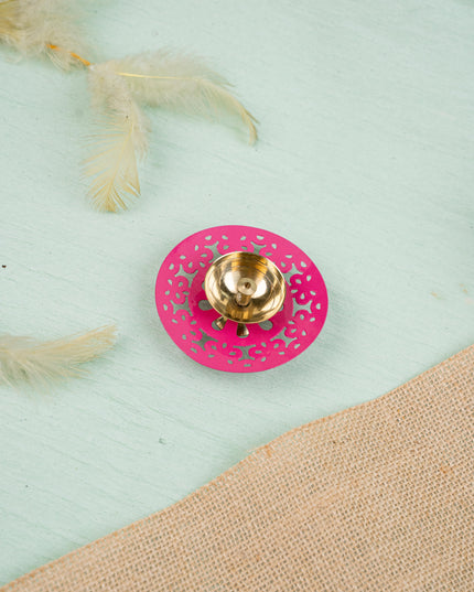 Hand Painted Brass Round Shaped Diya - WBG1826-1