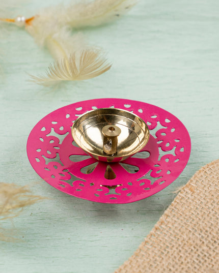 Hand Painted Brass Round Shaped Diya - WBG1826-1