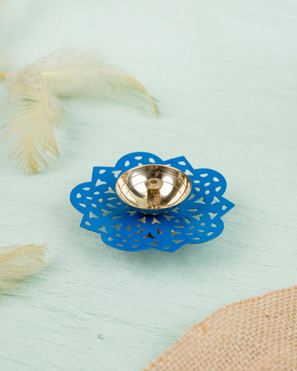 Hand Painted Brass Flower Shaped Diya - WBG1826-2